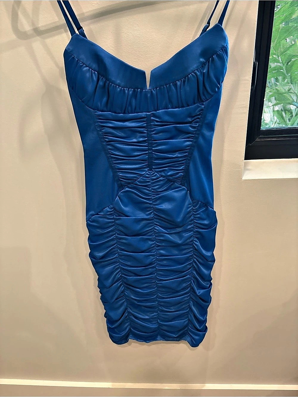 bebe Ruched Mini Dress in Blue Size Small Like New